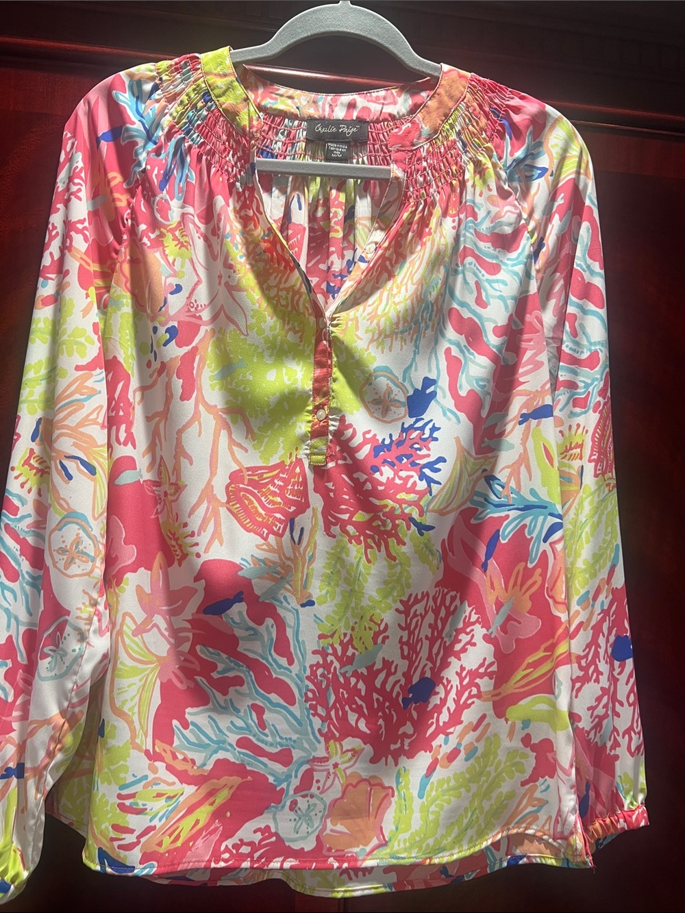 Charlie Paige Multicolor Coral Reef Print Tunic Blouse
